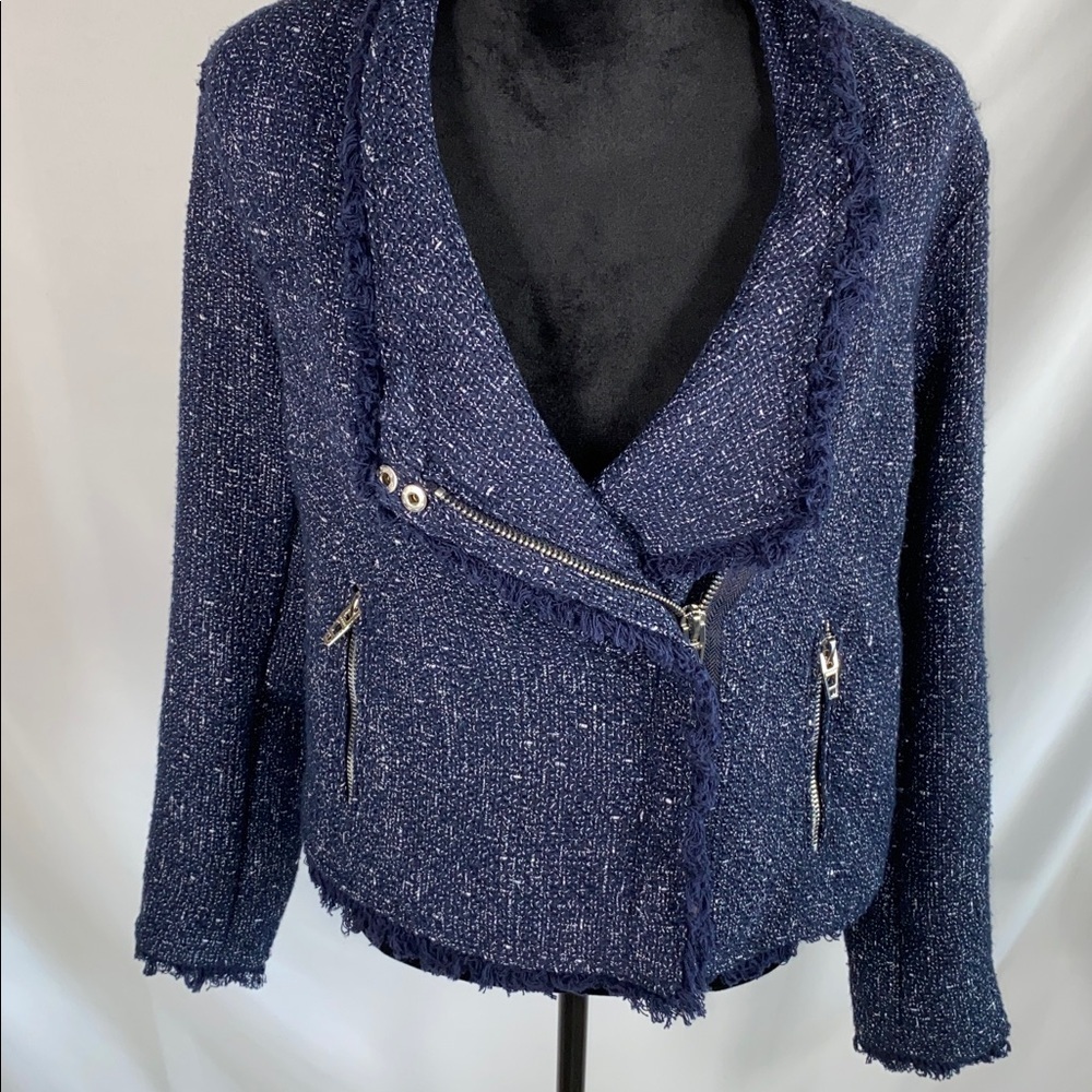 Blank NYC Navy Tweed Moto Jacket Blue Size XL - Picture 2 of 13